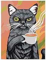 Рисование по номерам Кот с кофе 30 x 40 | A130 | SLAVINA