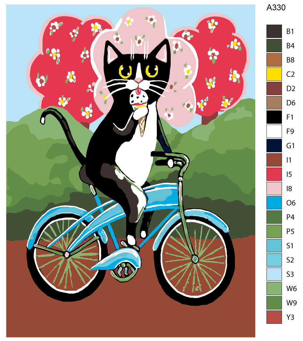 Картина по номерам Кот на велосипеде с мороженым 30 x 40 | A330 | SLAVINA - фото 2 - id-p206627343
