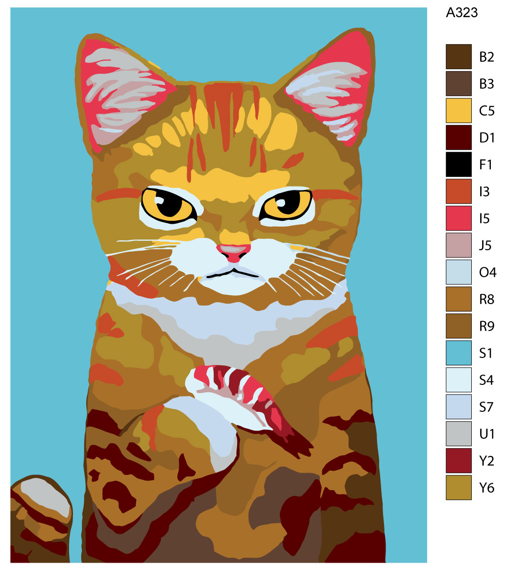 Рисование по номерам Рыжий кот и суши 30 x 40 | A323 | SLAVINA - фото 2 - id-p206627355