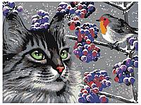 Раскраска по номерам Кот и птица 30 x 40 | A125 | SLAVINA