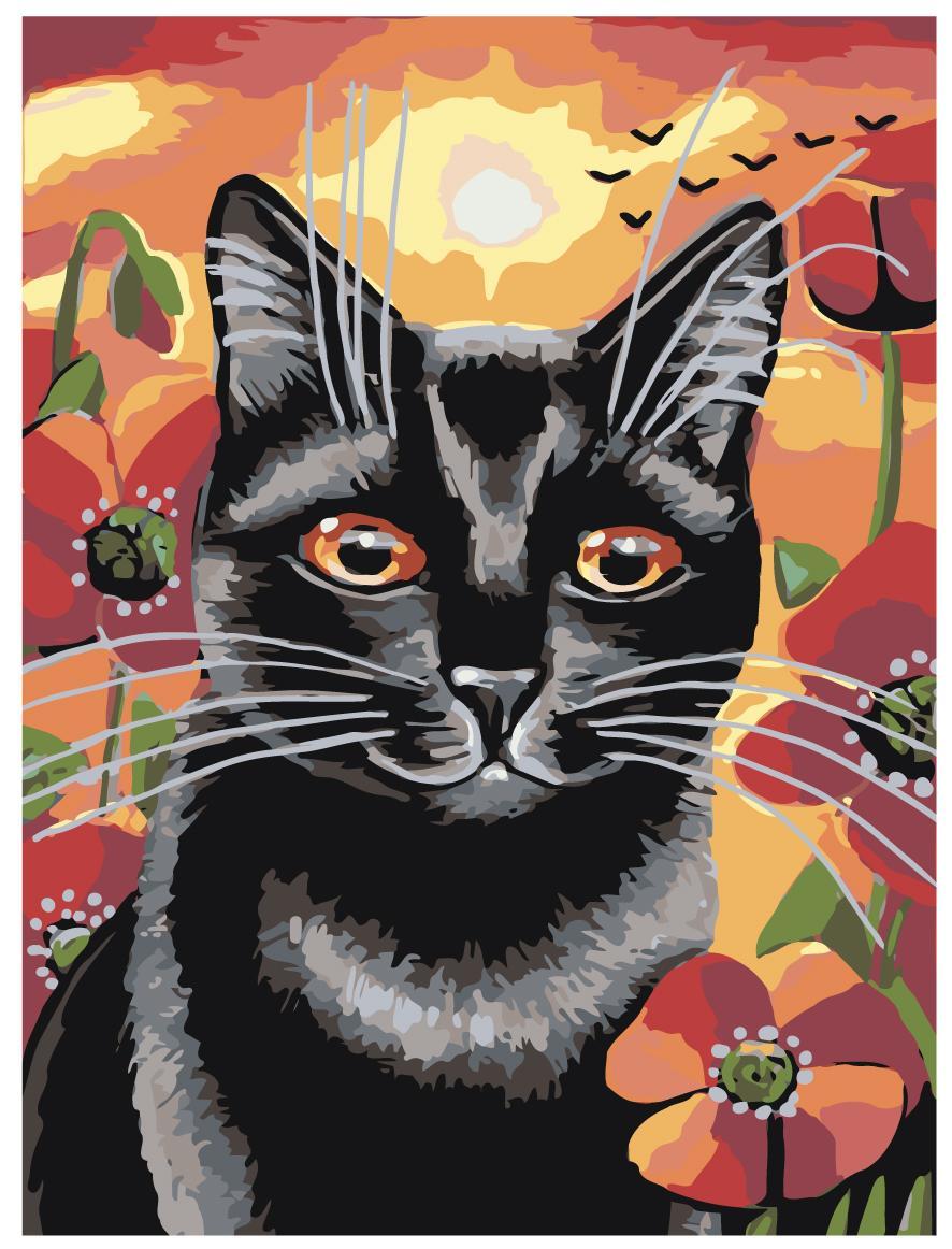 Картина по номерам Черный кот в маках 30 x 40 | A134 | SLAVINA - фото 1 - id-p206627374