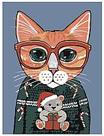 Картина по номерам Кот в свитере и очках 30 x 40 | A328 | SLAVINA