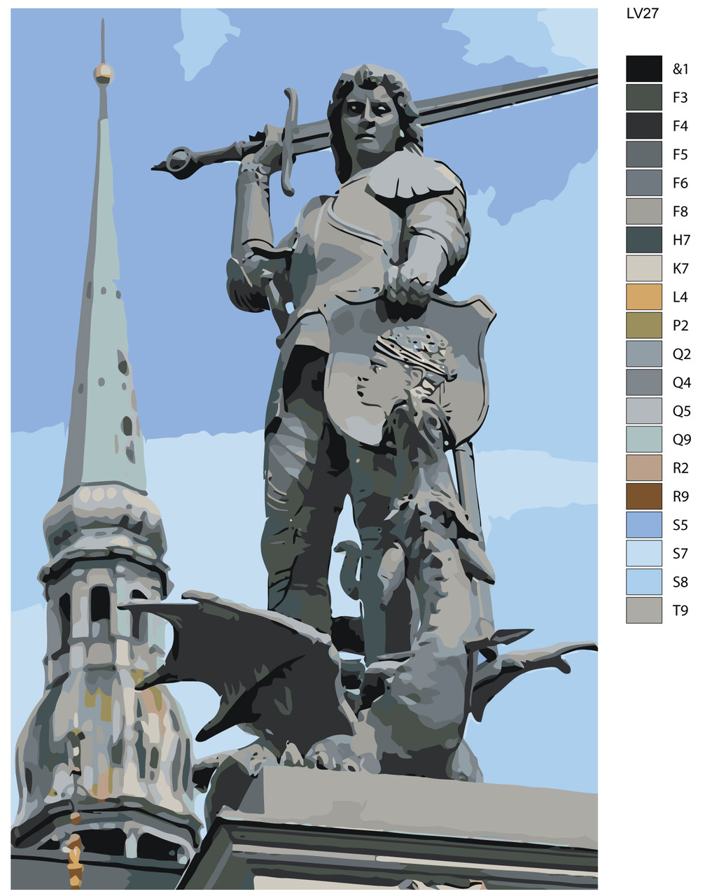 Живопись по номерам Статуя Георгия Победоносца Рига 40 x 60 | LV27 | SLAVINA - фото 2 - id-p206626406