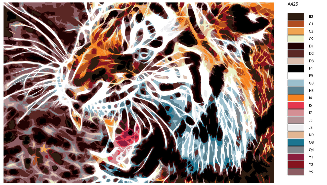 Живопись по номерам Неоновый оскал Тигр 40 x 60 | A425 | SLAVINA - фото 2 - id-p206626449
