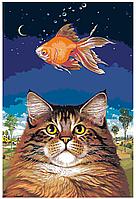 Рисование по номерам Кот и золотая рыбка 40 x 60 | A426 | SLAVINA
