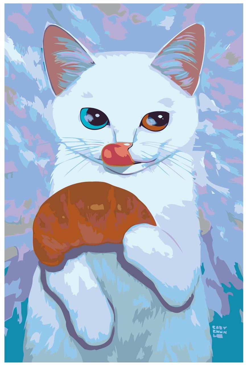 Картина по номерам Кошка с круассаном 40 x 60 | A445 | SLAVINA