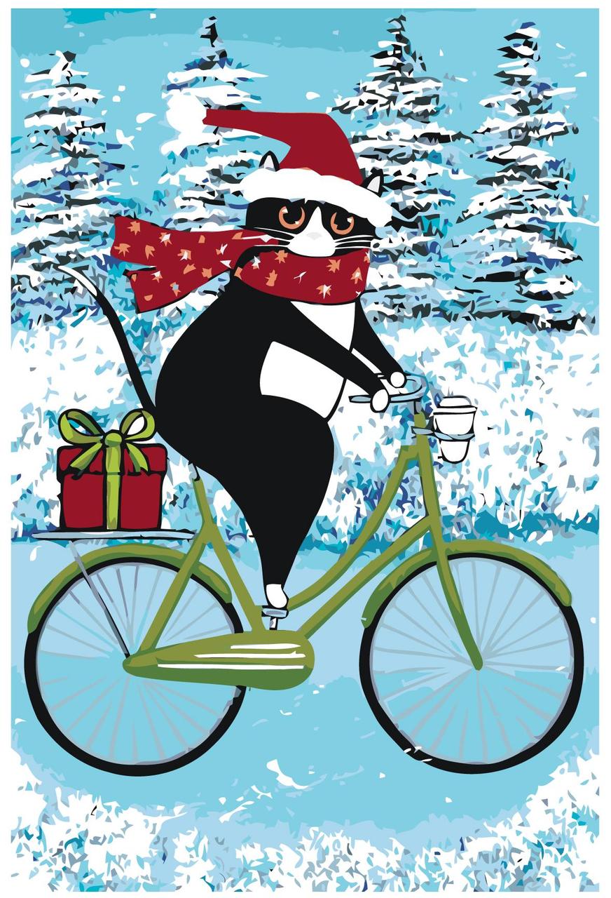 Картина по номерам Кот с подарком на велосипеде 40 x 60 | A460 | SLAVINA - фото 1 - id-p206626554