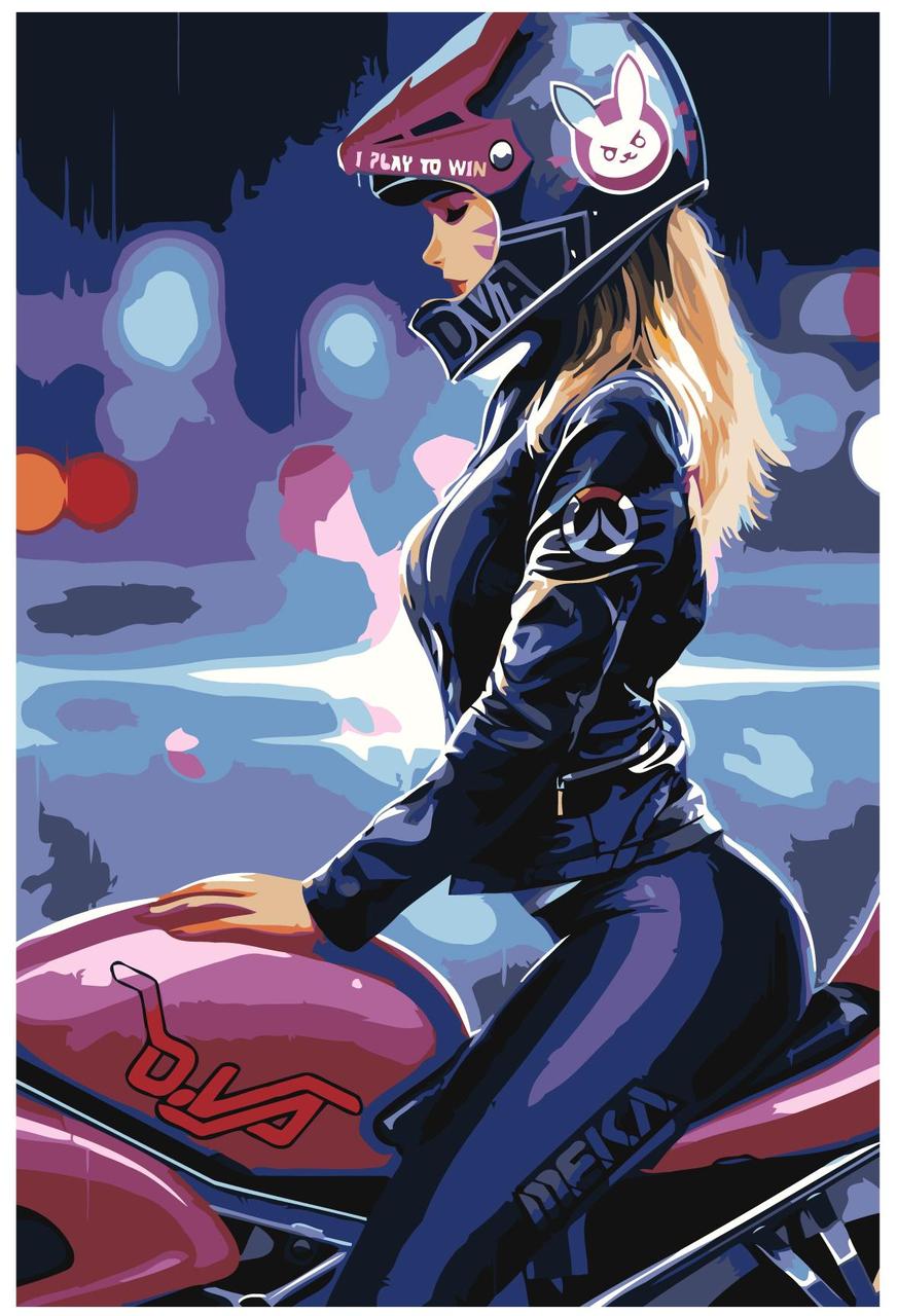 Картина по номерам Мотоциклистка байкерша 40 x 60 | RO148 | SLAVINA