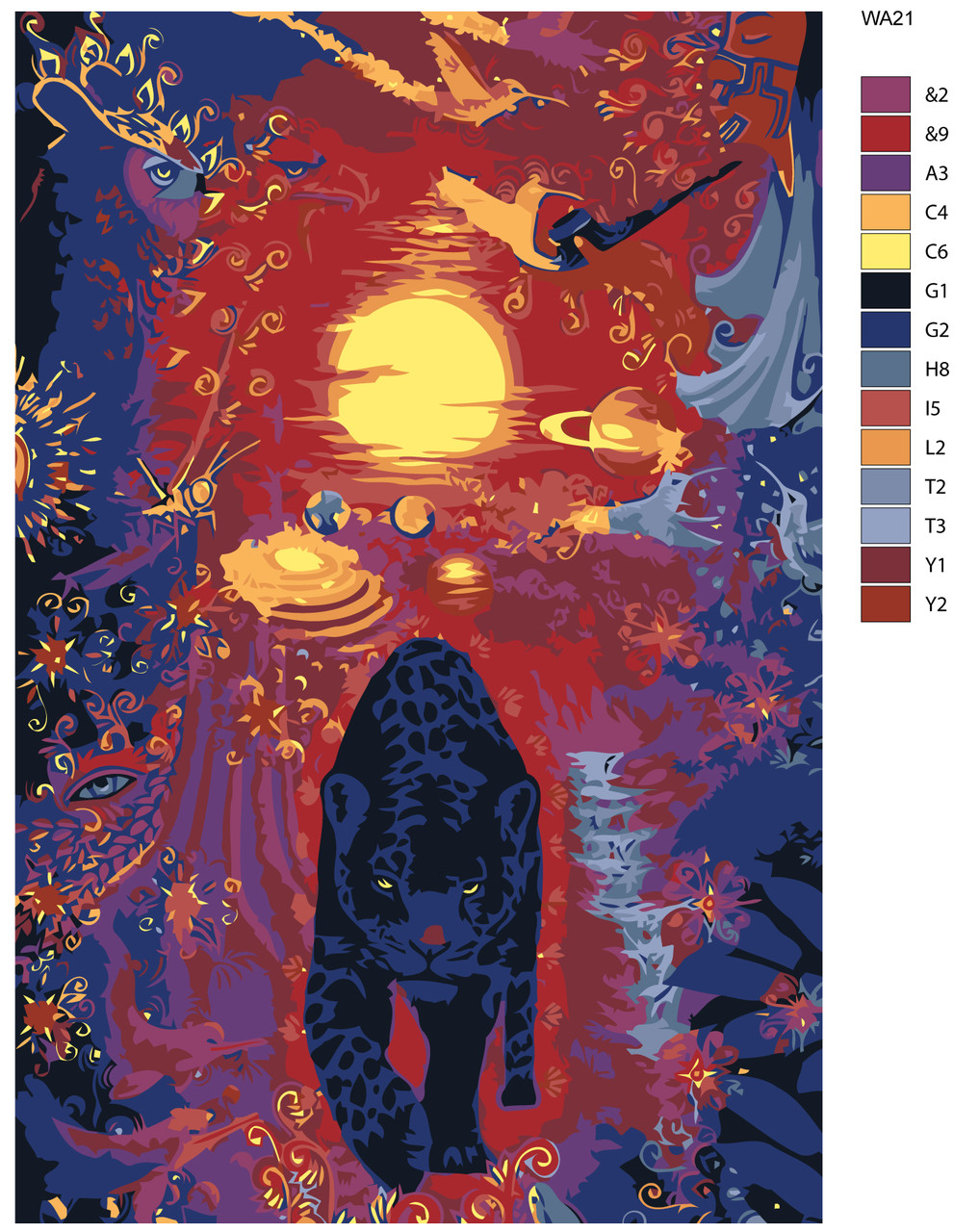 Живопись по номерам Пантера на абстрактном закате 40 x 60 | WA21 | SLAVINA - фото 2 - id-p206626812