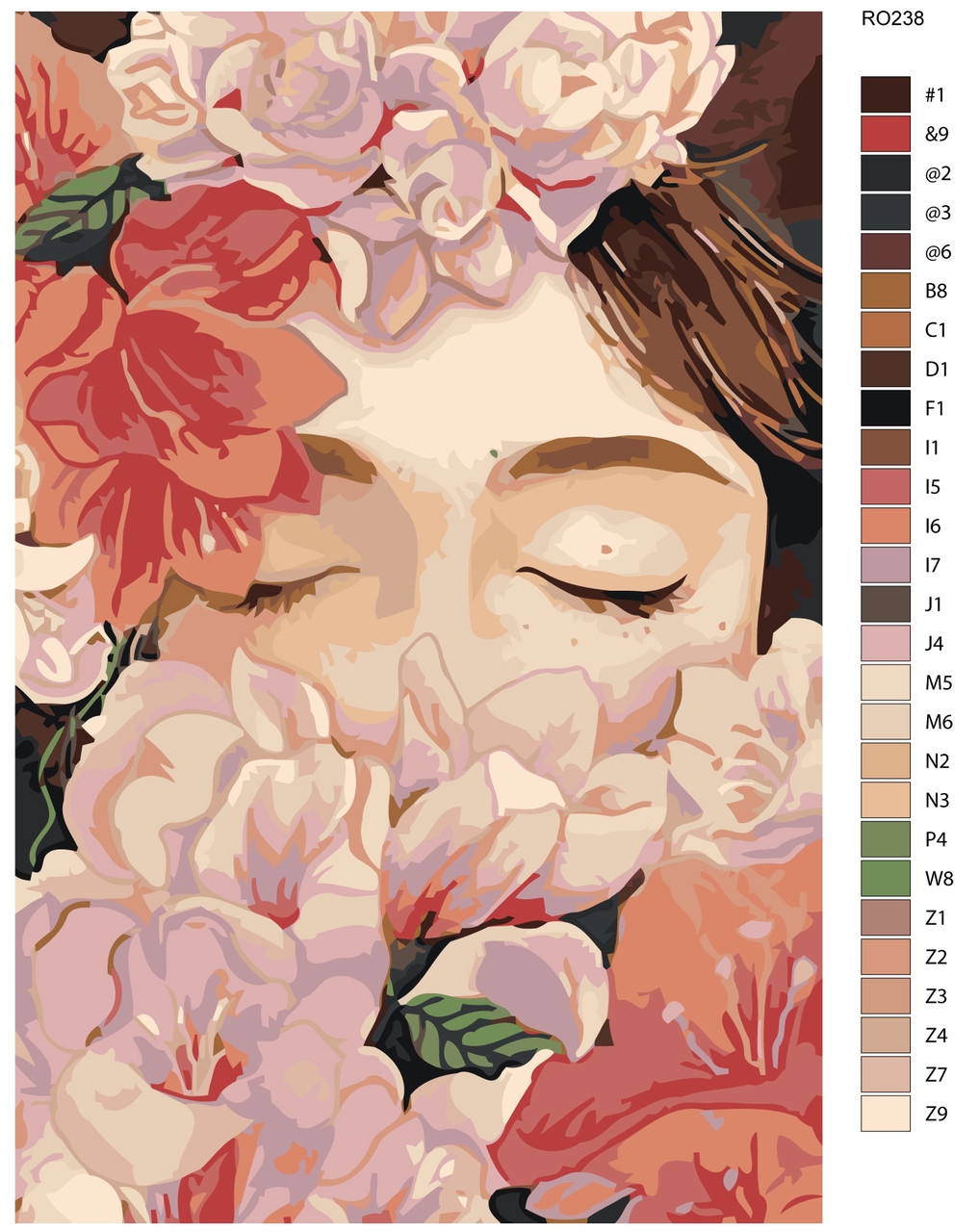 Живопись по номерам Женское лицо в цветах 40 x 60 | RO238 | SLAVINA - фото 2 - id-p206626943