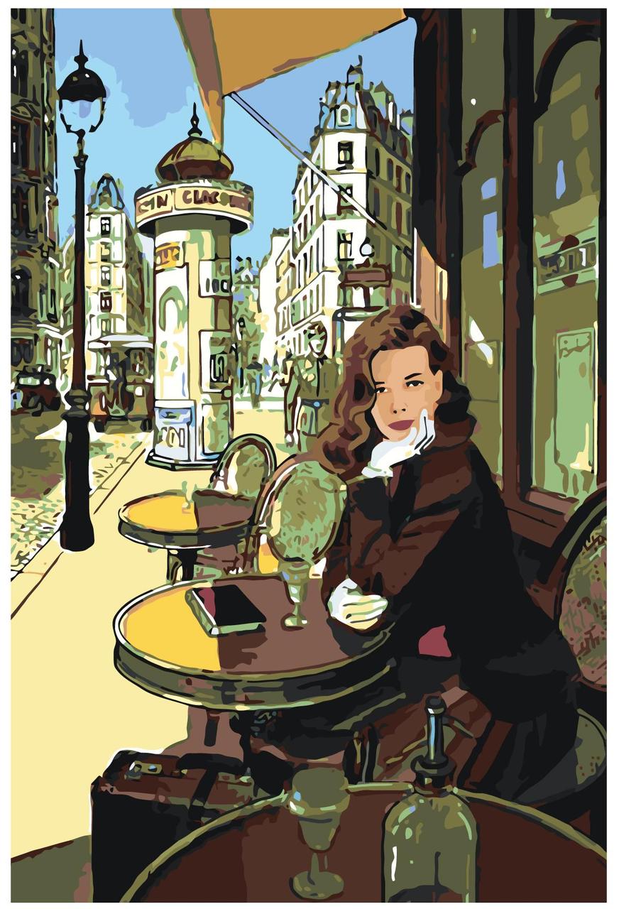Картина по номерам Девушка в  кафе в Париже  40 x 60 | RO34 | SLAVINA