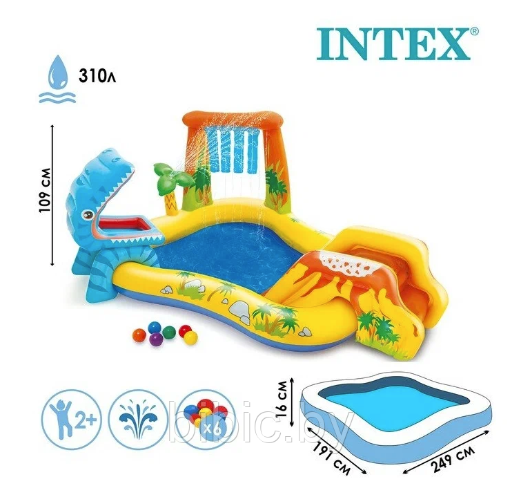 Детский надувной водный центр "Динозавр" INTEX,интекс 57444NP плавательный для игры купания детей малышей - фото 2 - id-p206628574