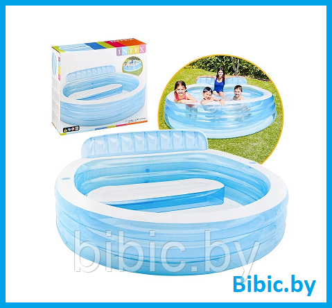 Семейный надувной бассейн с сиденьем круглый,интекс intex 57190NP плавательный для купания детей и взрослых