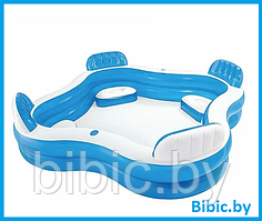 Семейный надувной бассейн с сиденьем квадратный,интекс intex 56475NP плавательный для купания детей и взрослых