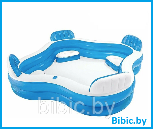 Семейный надувной бассейн с сиденьем квадратный,интекс intex 56475NP плавательный для купания детей и взрослых, фото 1