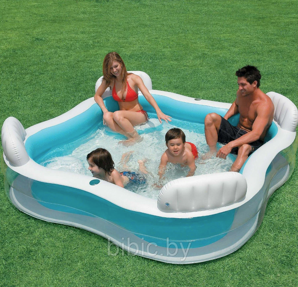 Семейный надувной бассейн с сиденьем квадратный,интекс intex 56475NP плавательный для купания детей и взрослых - фото 3 - id-p206628788
