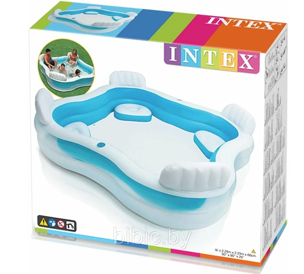 Семейный надувной бассейн с сиденьем квадратный,интекс intex 56475NP плавательный для купания детей и взрослых - фото 5 - id-p206628788