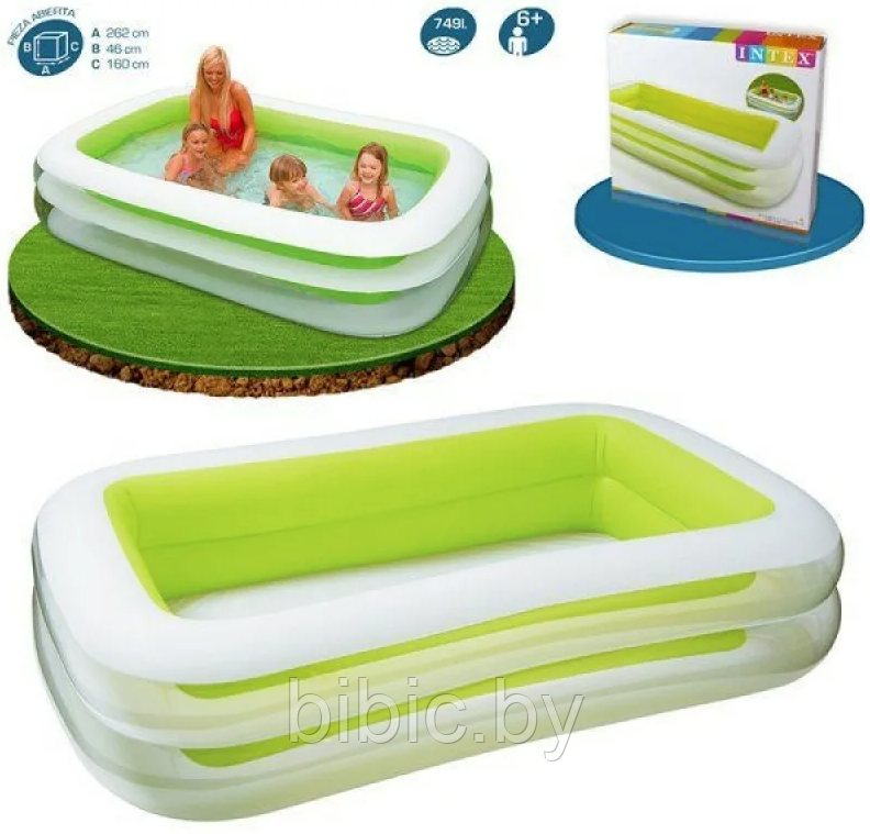 Семейный надувной прямоугольный бассейн,интекс Intexntex 56483NP плавательный для купания детей и взрослых - фото 4 - id-p206629330