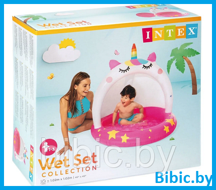 Детский надувной бассейн Единорожка, интекс intex 58438NP плавательный для купания плавания детей малышей - фото 1 - id-p206629526