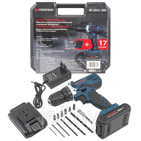 Дрель-шуруповерт аккум 20V 25Нм 1 3Ah патрон 1-10ммв кейсе FORSAGE F-BT-CD12 20V, фото 2