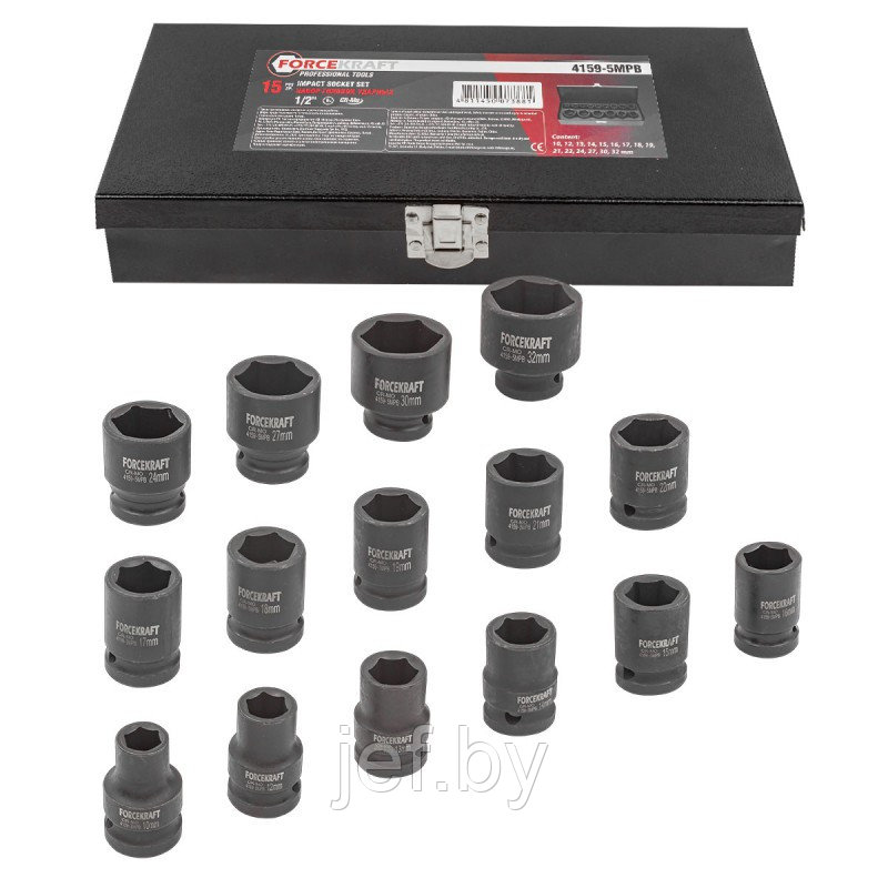Головки ударные набор 15 предметов 1/2" (6гр ) FORCEKRAFT FK-4159-5MPB