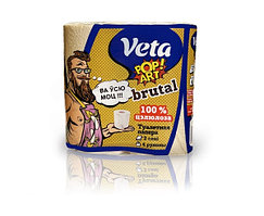 Бумага туалетная двухслойная на втулке 1*4 рулона 60м  Veta Pop Art BRUTAL