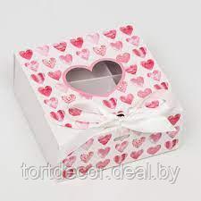 Коробка с окном СЕРДЕЧКИ на 9 конфет 11,5*11,5*5 см - фото 1 - id-p206647960