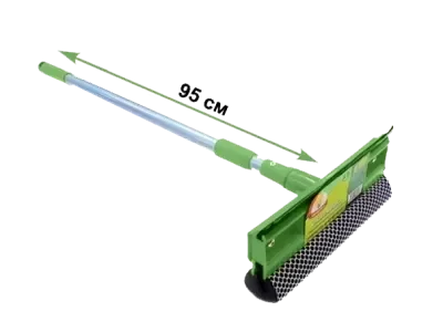 Щетка для мытья окон 25см с телескопической ручкой 95см Умничка, зеленая (24), фото 2