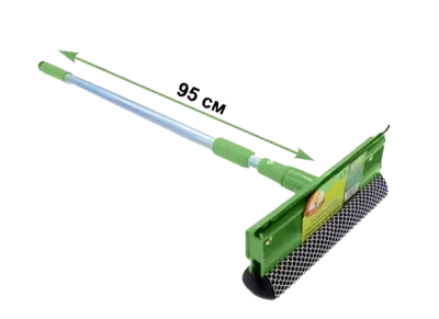 Щетка для мытья окон 25см с телескопической ручкой 95см Умничка, зеленая (24) - фото 1 - id-p205889017