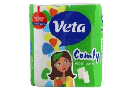 Полотенца бумажные в рулоне "VETA COMFY", двухслойные, на втулке, 2 рулона в упаковке (20)