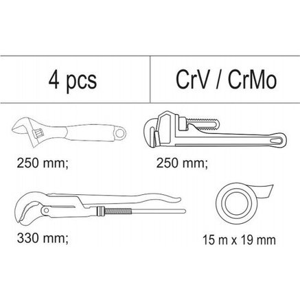 Набор инструмента для сантехника в футляре (4пр.) CrV "Yato" YT-55480, фото 2