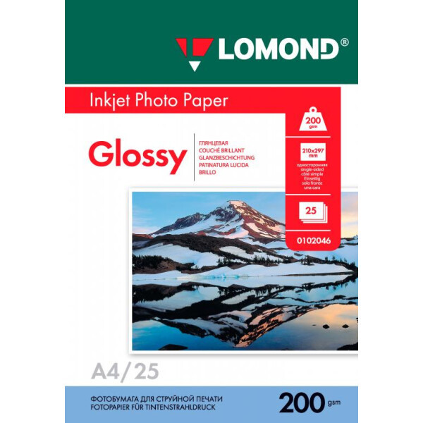 Фотобумага Lomond А4 200 г/м2 25 листов глянцевая для струйной фотопечати односторонняя
