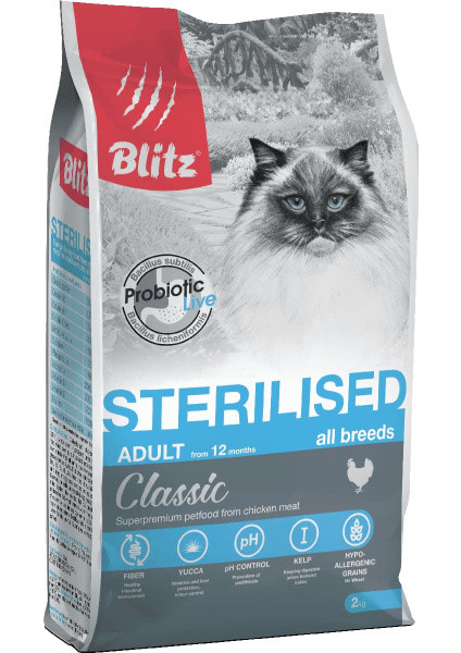 Сухой корм для кошек Blitz Classic Adult Sterilised Cat All Breeds (курица) 2 кг - фото 1 - id-p206734536
