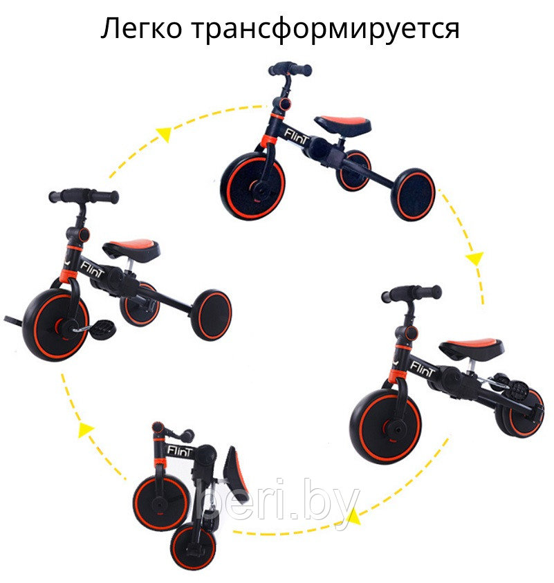 BG-F Велосипед-беговел детский Flint 5 в 1 складной BubaGo, с родительской ручкой красный - фото 10 - id-p206716991