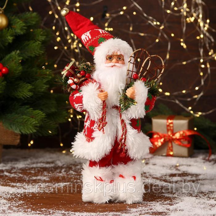 Дед Мороз "В красной шубке, колпачке и с подарками" 15х30 см