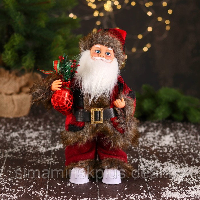 Дед Мороз "В меховом красном костюмчике, с мешком" двигается, 11х30 см - фото 1 - id-p206760961