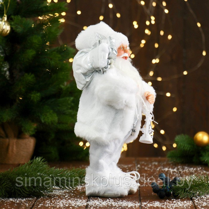 Дед Мороз "В белой шубке, с фонариком и подарками" 30 см - фото 2 - id-p206760991