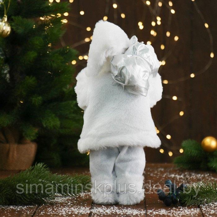 Дед Мороз "В белой шубке, с фонариком и подарками" 30 см - фото 3 - id-p206760991