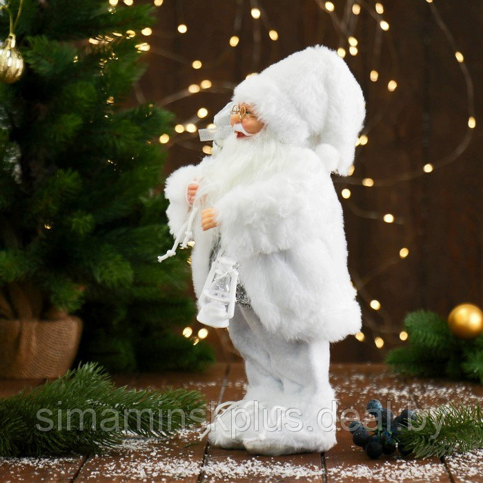 Дед Мороз "В белой шубке, с фонариком и подарками" 30 см - фото 4 - id-p206760991