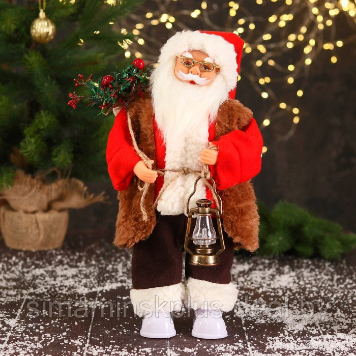 Дед Мороз "В красном тулупе, с фонариком" двигается, ботинки светятся, 17х35 см - фото 1 - id-p206760998