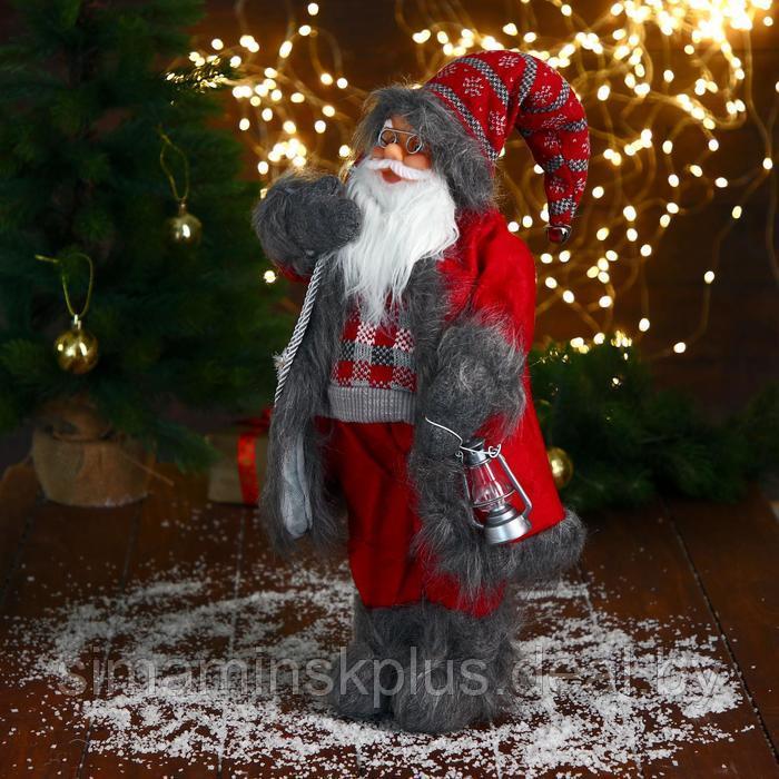 Дед Мороз "В красном клетчатом свитере, с фонариком" 23х45 см - фото 3 - id-p206761021