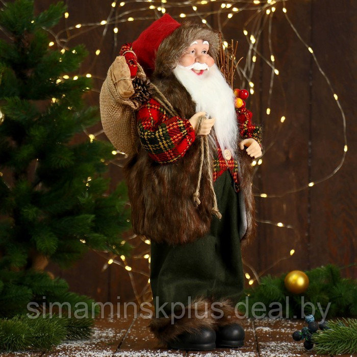 Дед Мороз "В пушистой жилетке, с веточками" 45 см - фото 2 - id-p206761029