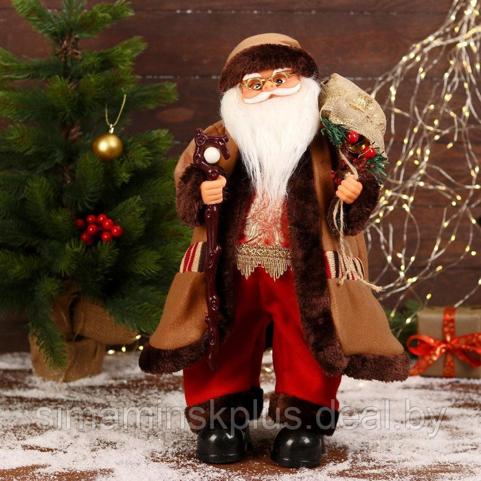 Дед Мороз "В коричневой шубке, с посохом" двигается, 20х50 см - фото 1 - id-p206761040