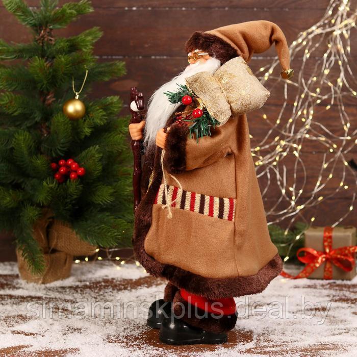Дед Мороз "В коричневой шубке, с посохом" двигается, 20х50 см - фото 2 - id-p206761040