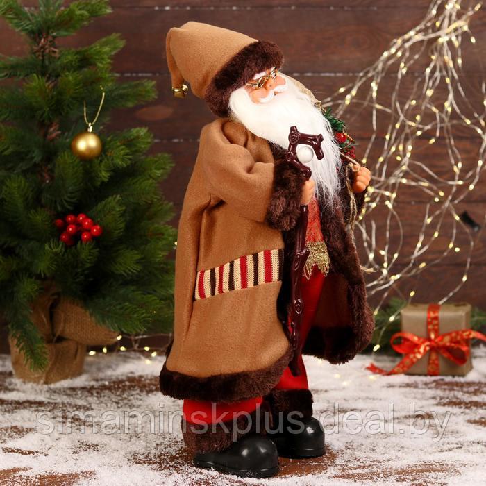 Дед Мороз "В коричневой шубке, с посохом" двигается, 20х50 см - фото 4 - id-p206761040