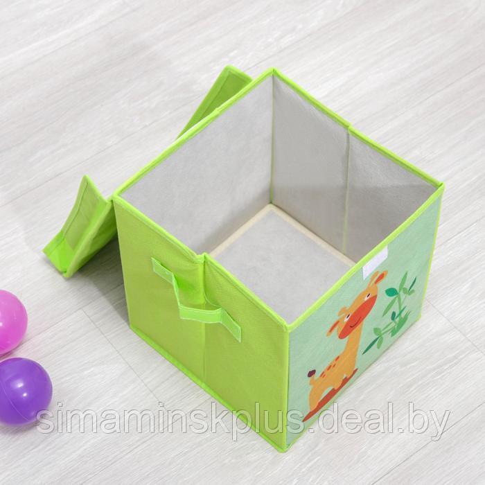 Короб стеллажный для хранения с крышкой «Жираф», 25×25×25 см, цвет зелёный - фото 3 - id-p206761578
