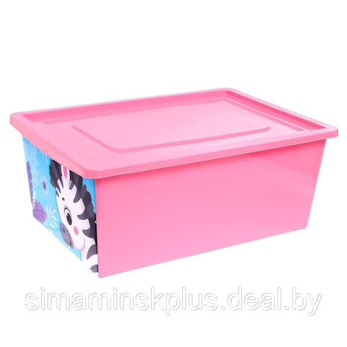 Ящик для игрушек с крышкой, «Весёлый зоопарк», объем 30 л, цвет розовый - фото 5 - id-p206761605