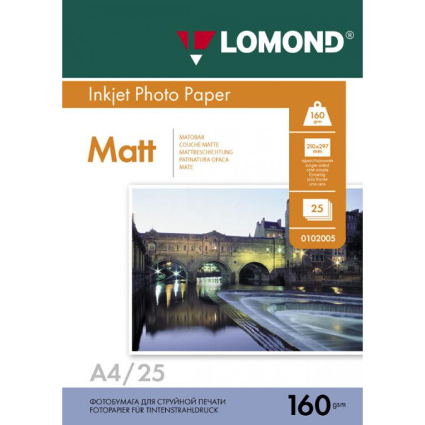 Фотобумага Lomond А4 160 г/м2 25 листов матовая для струйной фотопечати односторонняя - фото 1 - id-p206786525