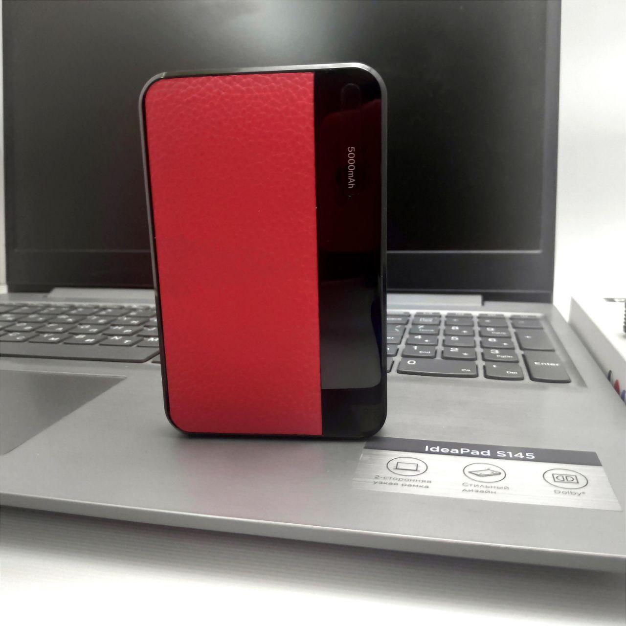 Портативное зарядное устройство Power Bank 5000 mAh , Красный с экокожей - фото 2 - id-p206798465
