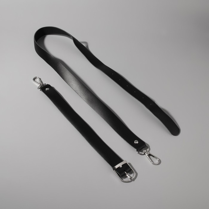 Ручка для сумки из натуральной кожи, регулируемая, с карабинами, 125 ± 2 см × 2,5 см, цвет чёрный - фото 2 - id-p152686360